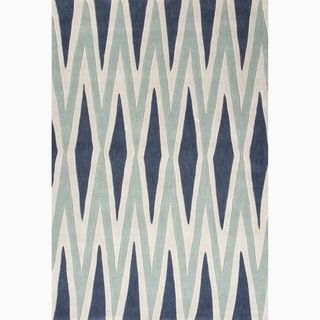 Hand made Geometric Pattern Blue/ Ivory Polyester Rug (7.6x9.6)
