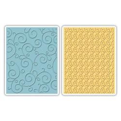 Sizzix Textured Impressions A2 Embossing Folders 2/pkg   Swirls   Squares In Ovals