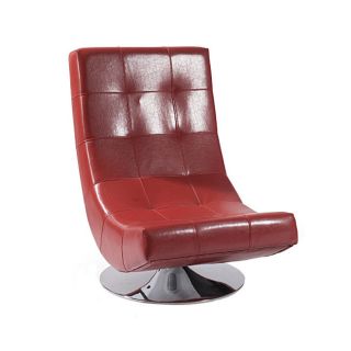 Mario Red Bonded Leather Armless Swivel Club Chair