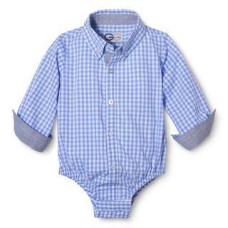 G Cutee Newborn Boys Long Sleeve Gingham Button Down Shirtzie   Blue 12 M