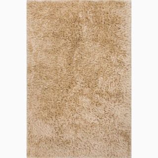 Handmade Solid Pattern Ivory/ White Polyester Rug (8 X 10)