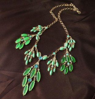 Green Leaf Long Fringe Necklace Bib Statement Necklace  Great Quality Jewelry