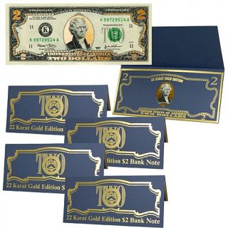 $2 Bill with 22K Gold Foil Hilites   Set of 5