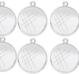 Silver plated Brass, Pendant Drop 17mm Round Bezel Cup with Serrated Edge and Solid Back, Fits 16mm Cabochon or Flat backed Crystal. Pkg of 18