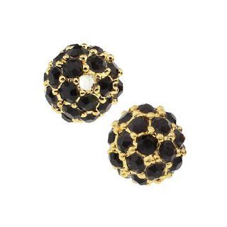 Beadelle Crystal 6mm Round Pave Beads   Gold Plated / Jet (2 Pcs)