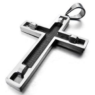 JBlue Jewelry men's Stainless Steel Pendant Necklace Silver Black Cross with 23 inch Chain (with Gift Bag) Jewelry