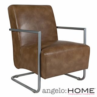 Angelohome Roscoe Milk Chocolate Brown Renu Leather Chair With Silver Frame