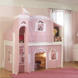 Bolton Furniture Low loft Twin Playhouse Bed With Bottom Curtain And Ladder White Size Twin