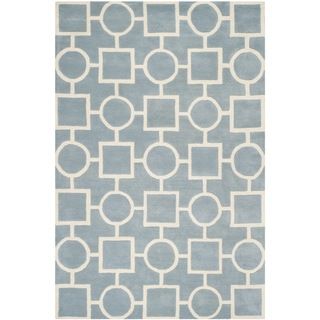 Safavieh Handmade Moroccan Chatham Squares and circles Blue/ Ivory Wool Rug (5 X 8)