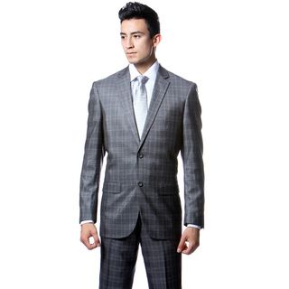 Zonettie By Ferrecci Mens Slim Fit Grey Plaid 2 piece Suit