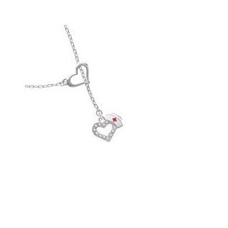 Small Crystal Heart with Nurse Hat Heart Lariat Charm Necklace (Silver FBA) Pendant Necklaces Jewelry