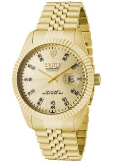 Croton CN307352YLCD  Watches,Mens Croton Automatic Diamond Champagne Guilloche Dial Gold Tone Stainless Steel, Luxury Croton Automatic Watches
