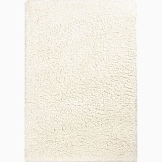 Hand made Ivory/ White Polyester Plush Pile Rug (2x3)