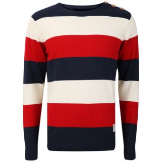 Crosshatch Mens Counter Striped Knitted Jumper   Tango Red      Mens Clothing