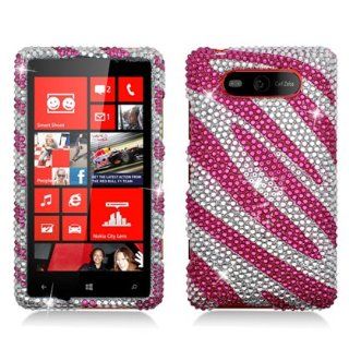 Aimo NK820PCLDI686 Dazzling Diamond Bling Case for Nokia Lumia 820   Retail Packaging   Zebra Hot Pink/White Cell Phones & Accessories