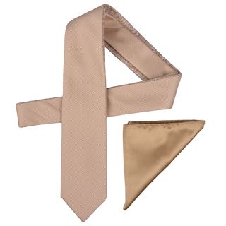 Vance Mens Reversible Silk Touch Beige Microfiber Tie And Hanky Set