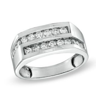 Mens 3/4 CT. T.W. Diamond Double Row Ring in 14K White Gold   Zales