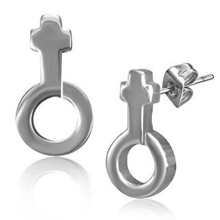 E822 Stainless Steel Female Gender Symbol Stud Pair of Earrings Jewelry