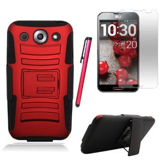 [SlickGears] Metalic Red Heavy Duty Combat Armor Kickstand Case w/ Belt Holster for LG Optimus G Pro E980 (AT&T) + Premium ScreenGuard Protector + SG SoftTouchTM Stylus Combo Cell Phones & Accessories