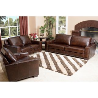 Abbyson Living Barrington 3 Piece Hand Rubbed Leather Sofa Loveseat And Armchair