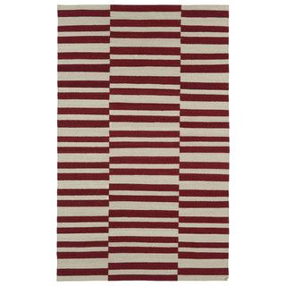 Flatweave Tribeca Red Stripes Wool Rug (5 X 8)