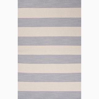 Contemporary Handmade Stripe pattern Gray/ Ivory Wool Rug (8 X 10)