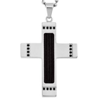 Mens Enhanced Black Diamond Accent Cable Cross Pendant in Two Tone