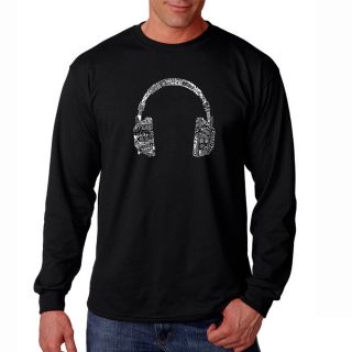 Los Angeles Pop Art Mens Music Language Headphones Black Long Sleeve T shirt