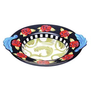 Hand painted Classic Rose Shallow Ceramic Serving Bowl
