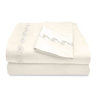 Veratex Grand Luxe 800tc Egyptian Cotton Sateen Deep Pocket Sheet Set W/ Chenille Embroidered Swirl Design Ivory Size Full