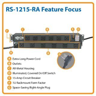 Tripp Lite RS1215 RA Power Strip Rackmount Metal 120V 5 15R Right Angle 12 Outlet 1U Electronics