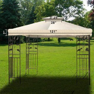 Heavy Duty Ivory Poly vinyl 10' Ft/ 121 in Square Garden Canopy Gazebo Replacement Top Vent Net Double Tiers Waterproof for Outdoor Patio Sun Shade UV Block Tent  Plastic Canopy  Patio, Lawn & Garden
