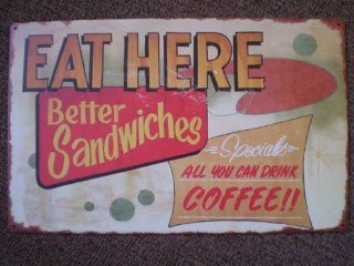 Sandwich Shop Cafe Coffee Ad Classic Metal Sign  Decorative Plaques  
