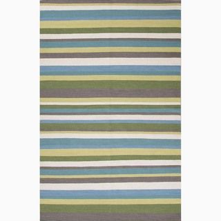 Hand made Green/ Blue Wool Easy Care Rug (5x8)