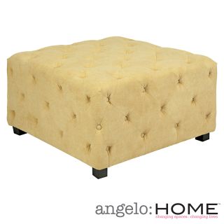 Angelohome Duncan Parisian Butter Yellow Large Tufted Cube Ottoman