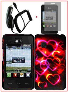 For LG 840G LG840G Hard Design Cover Case Colorful Hearts + LCD Screen Protector + Car Charger Accessory Cell Phones & Accessories
