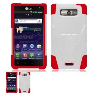 LG Connect 4G MS840 White and Red Hardcore Kickstand Case Cell Phones & Accessories