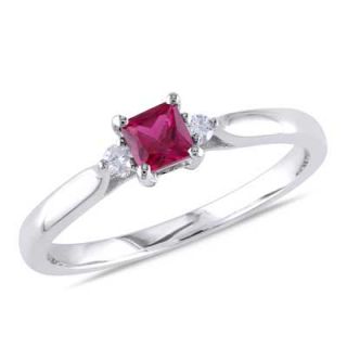 5mm Princess Cut Lab Created Ruby and Diamond Accent Promise Ring in