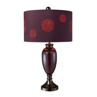 Vienna Black Chrome And Plum Floral Table Lamp