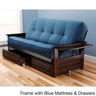 Kodiak Furniture Ali Phonics Multi flex Espresso Wood Futon Frame With Innerspring Mattress Blue Size Full