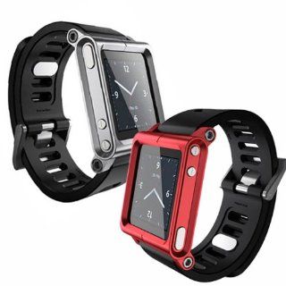 New 2 PCS Silver and Red Aluminum bracelet watch Wrist band Case for iPod nano 6   Players & Accessories