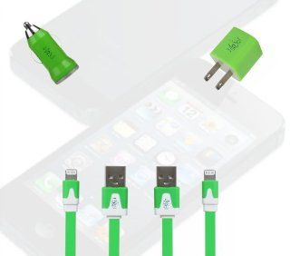 I Kool iphone 5 charger 8 Pin USB Flat Noodle Sync Data Charger Cable for iPhone 5 5G iPad Mini (4 in 1 Kit Includes 2 cables & wall plug & car adapter) (Green) Cell Phones & Accessories