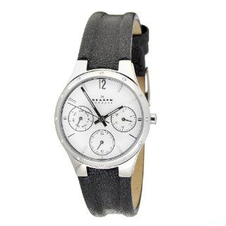 Skagen Women's 831SSLBW White Dial Chronograph With Black Leather Band Watch Skagen Watches