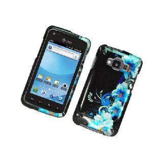Samsung Rugby Smart i847 SGH I847 Black Blue Flowers Glossy Cover Case Cell Phones & Accessories