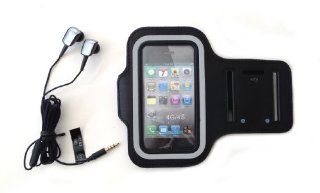 Black Gym Workout Sports Armband Strap for Apple iPhone 4 / 4S / 4G + Universal T Mobile Original OEM 3.5mm Stereo Handsfree Headset Cell Phones & Accessories