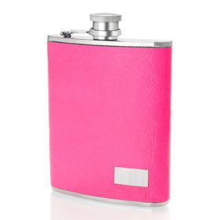 Stainless Steel 6 ounce Pink Neon Italian Leather Sleeve Flask