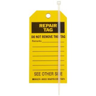 Brady 86553 3" Width x 5 3/4" Height, B 851 Economy Polyester, Black on Yellow Accident Prevention Tag, Header "Repair Tag", Pack of 10 Industrial Warning Signs