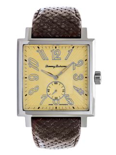 Mens Brown Leather Square Watch by Tommy Bahama