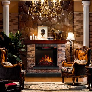 Sirio Stacked Stone Mantel Electric Flame Fireplace