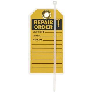 Brady 86449 3" Width x 5 3/4" Height, B 837 Heavy Duty Polyester, Black on Orange Inspection and Material Control Tag, Header "Repair Order", Pack of 10 Industrial Warning Signs
